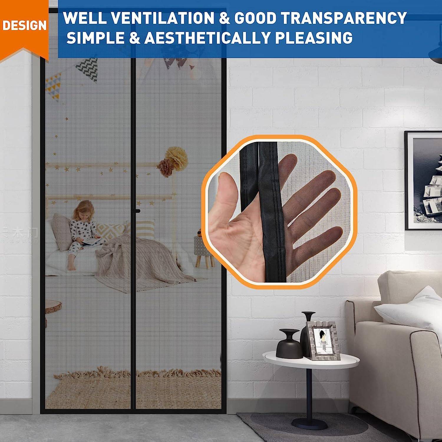 A magnetic fly screen door fitted to an open doorway